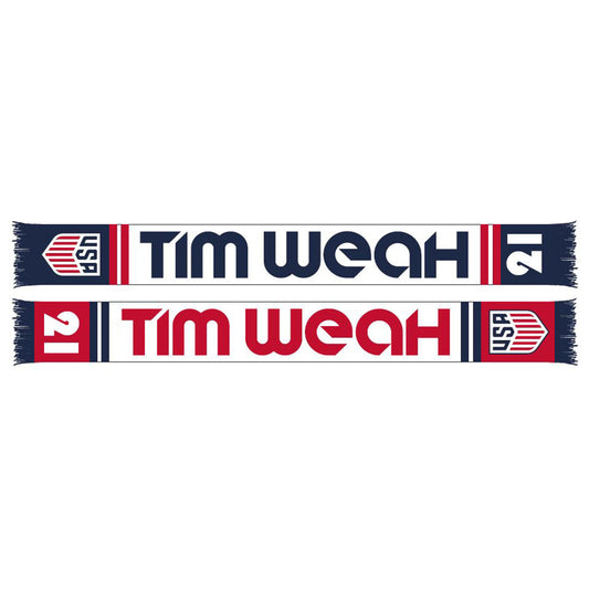  Ruffneck USMNT Weah 21 HD Knit Scarf in Navy, White, and Red - Front and Back View