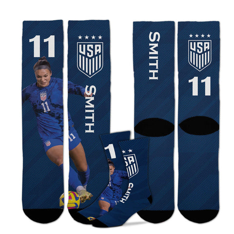 For Bare Feet Smith 11 Slash Navy Socks - Front and Side View