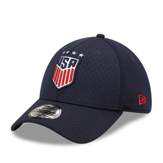 Men's New Era USWNT 39Thirty Essential Max Weave Mesh Hat in Navy - Front/Side View