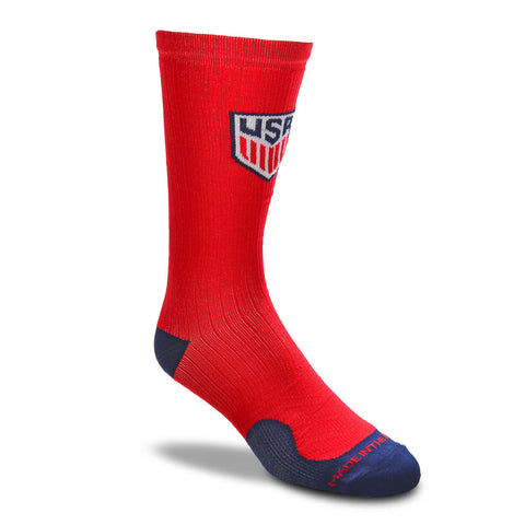 For Bare Feet USMNT Logo Graphic Red Crew Socks - Front/Side View