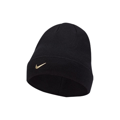 Nike Sportswear Metalic Swoosh Cuffed Beanie in Black - 1/4 Left View