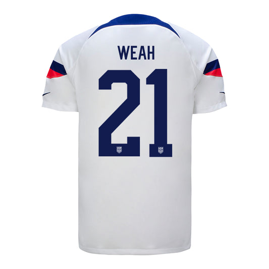 Men's Nike USMNT Weah 21 Home Jersey in White - Back View