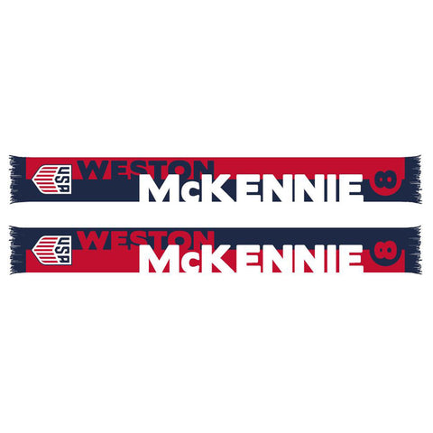 Ruffneck USMNT McKennie 8 HD Knit Scarf in Red, White, and Navy - Front and Back View